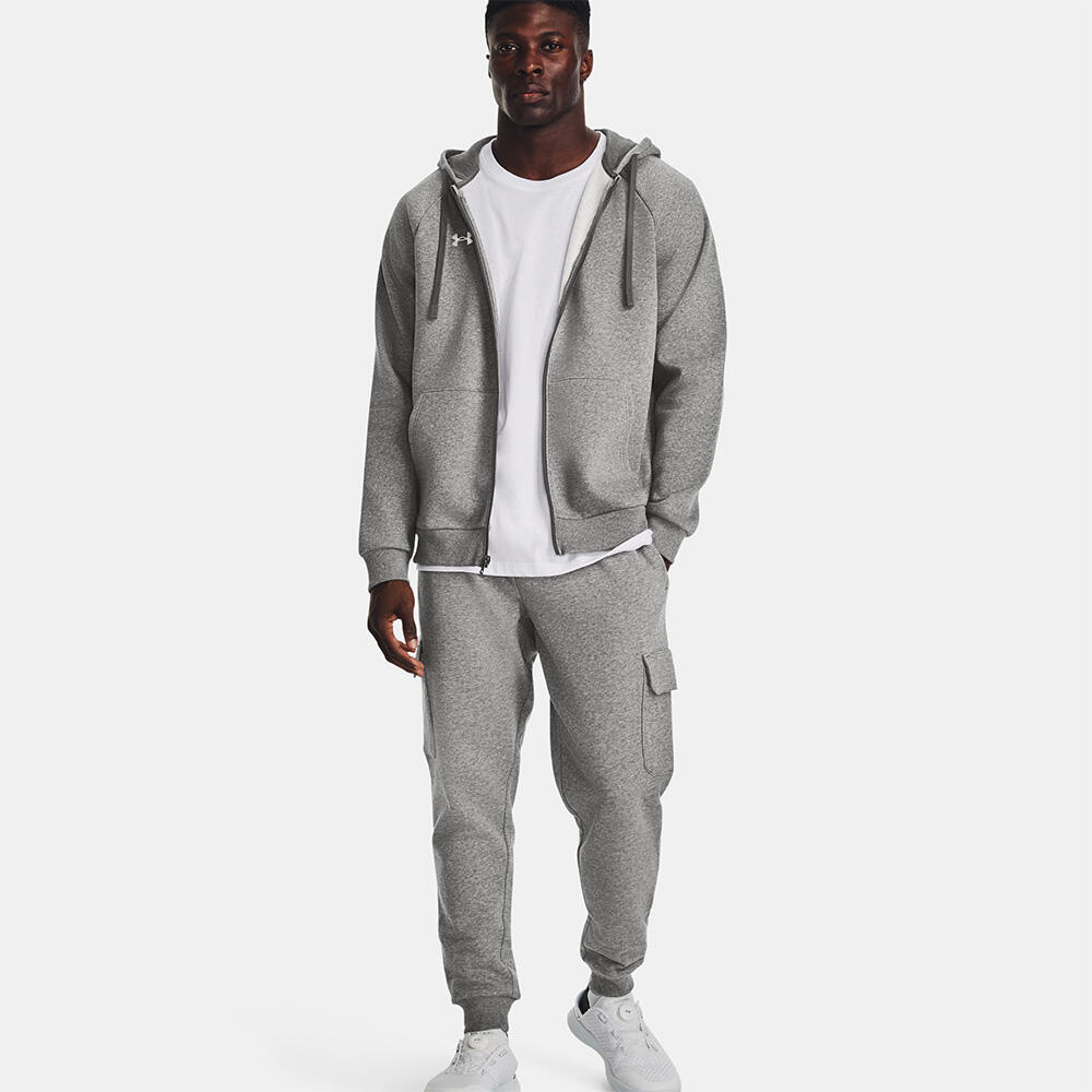 Giacca Con Cappuccio Ua Rival Fleece Grigio Chiaro Mélange Uomo 5/7
