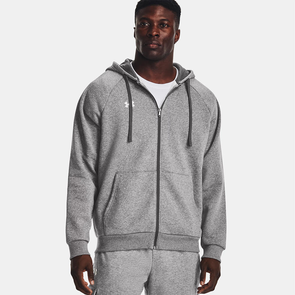 Giacca Con Cappuccio Ua Rival Fleece Grigio Chiaro Mélange Uomo 3/7