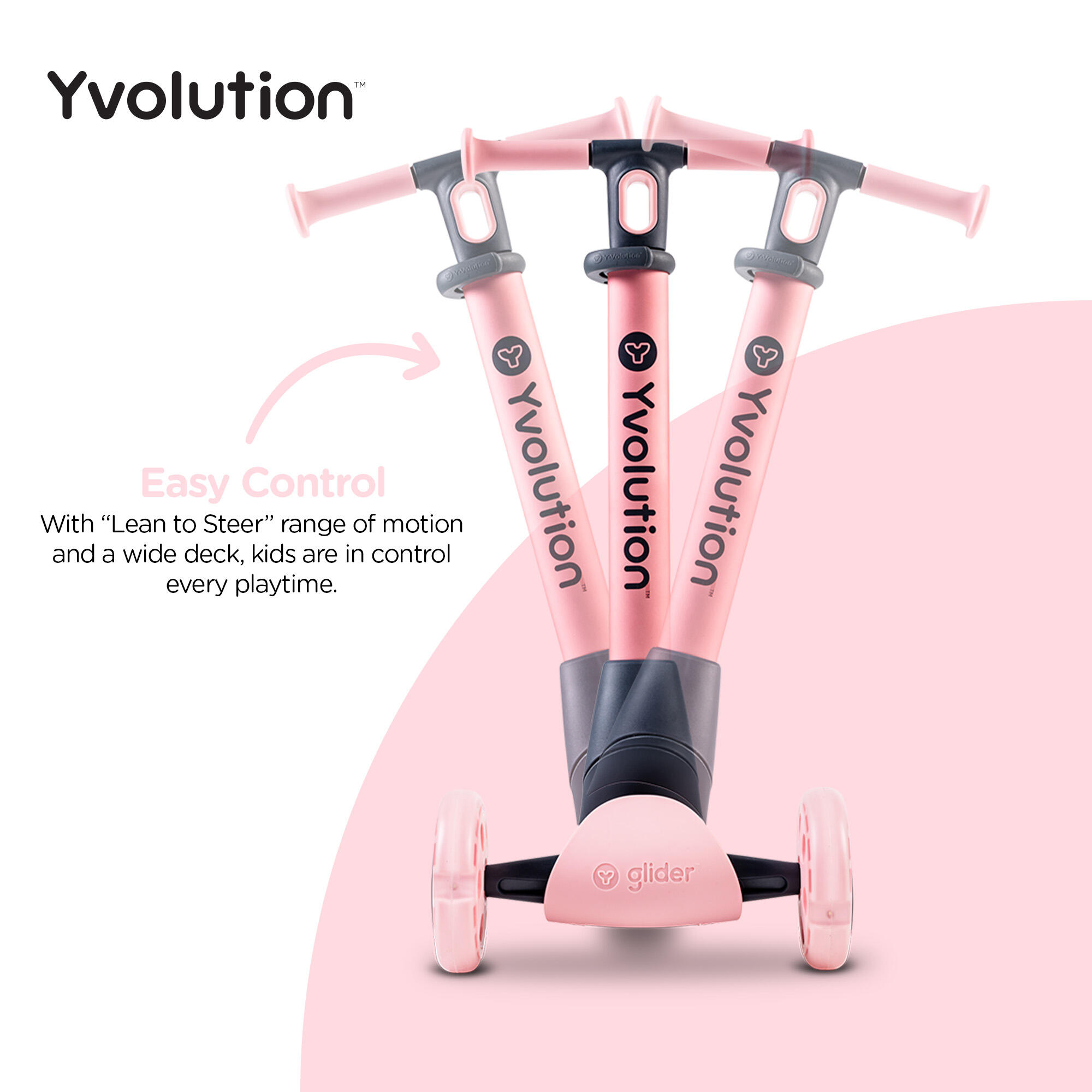 Trottinette 3 roues pliable rangement compact Yvolution- Yglider Nua rose 4/8