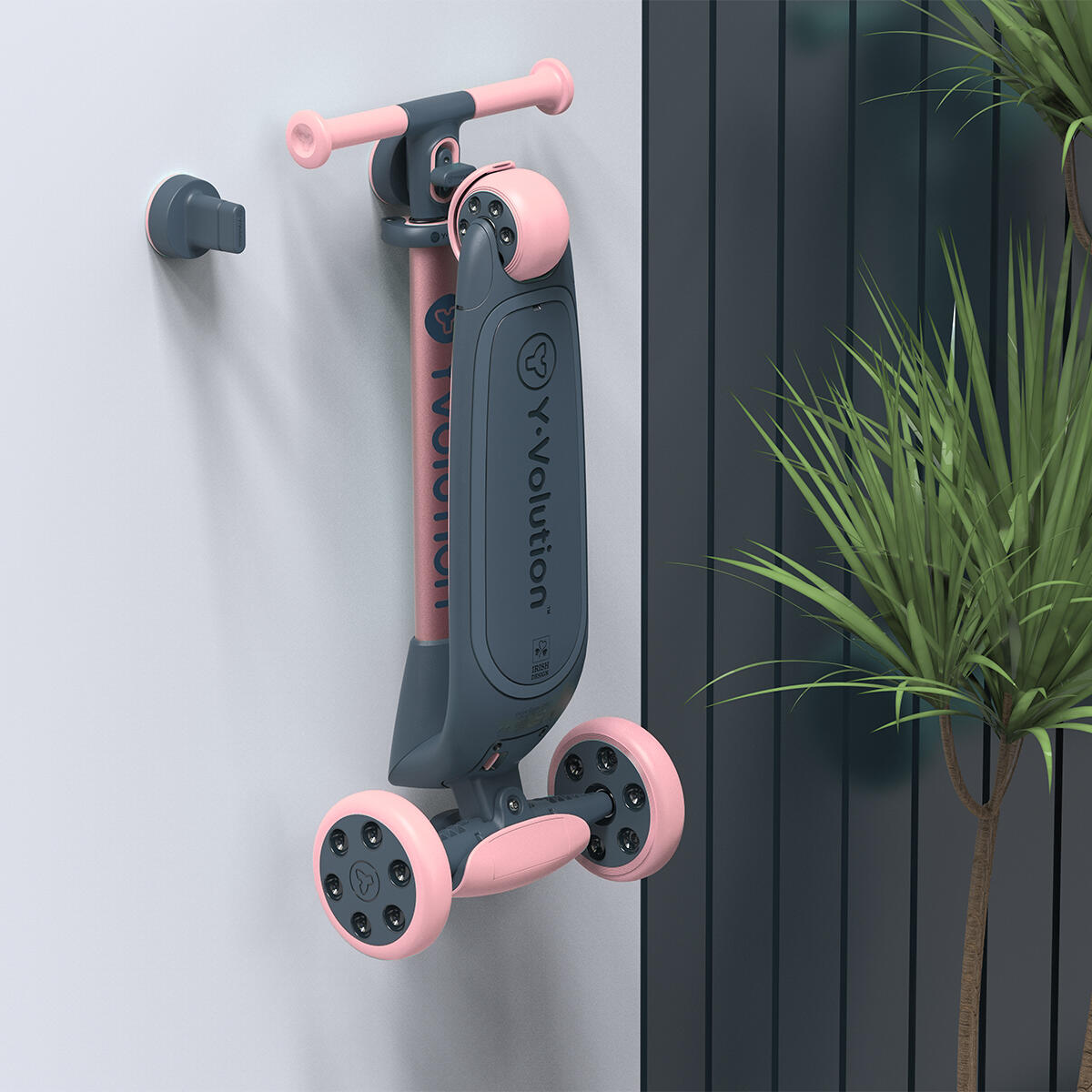 Trottinette 3 roues pliable rangement compact Yvolution- Yglider Nua rose 3/8