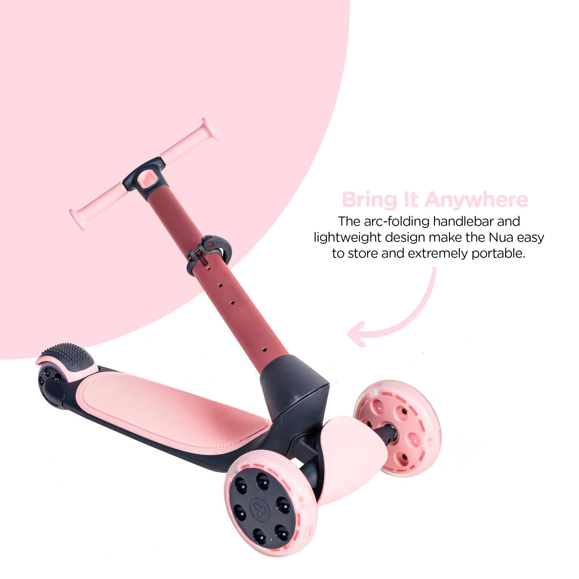 Trottinette 3 roues pliable rangement compact Yvolution- Yglider Nua rose 6/8