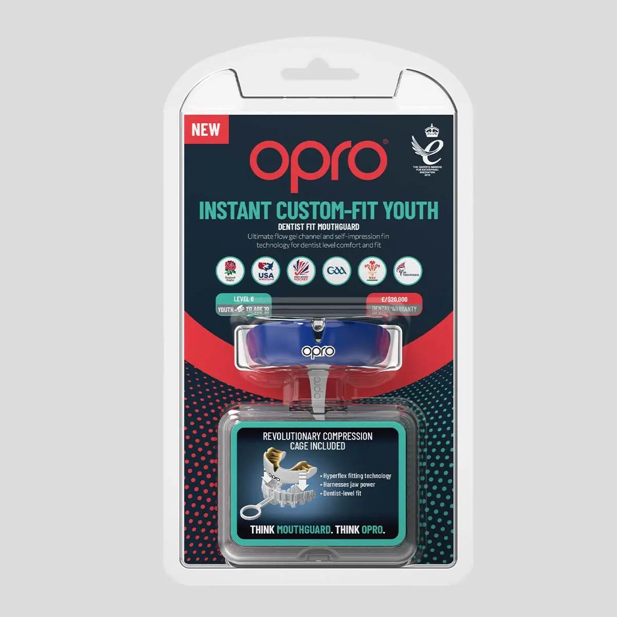 Protège-dents Instant Custom Fit OPRO Junior – Bleu foncé/Or 3/5