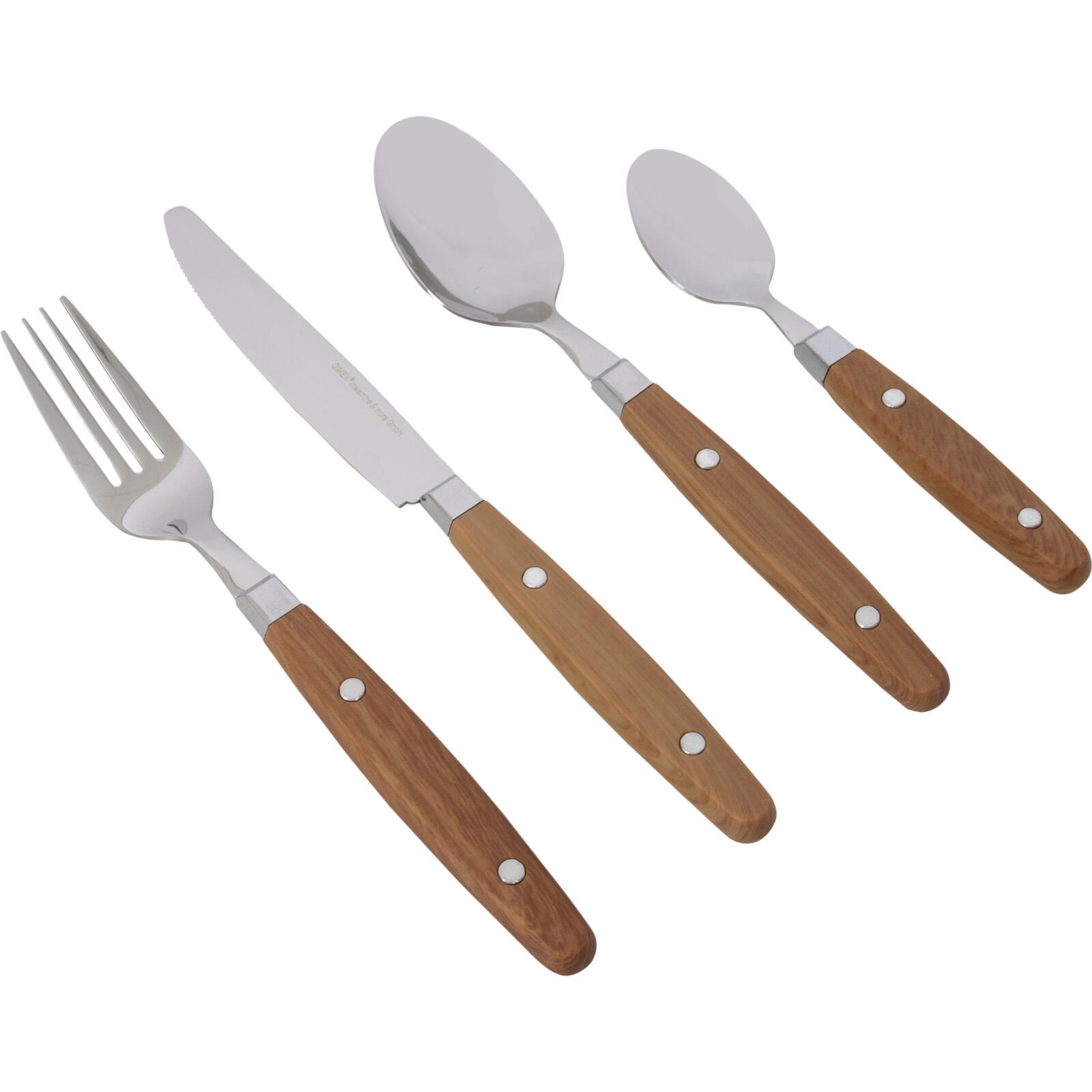 GIMEX Camping bestek set hout reisbestek roestvrij staal 16 stuks