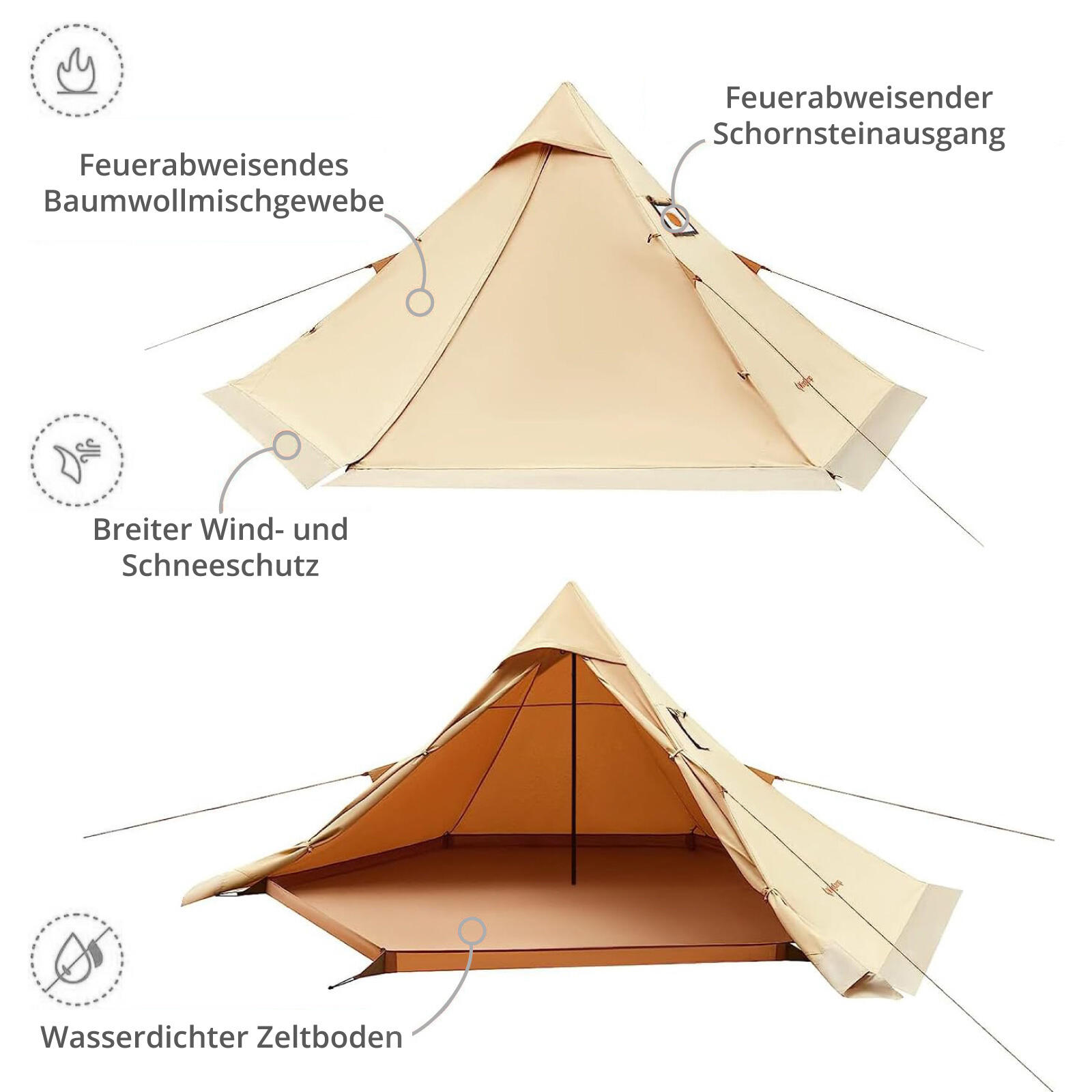 Tipi Torino 1-2 persone Campeggio trekking casa tenda Tepee cotone 4/6