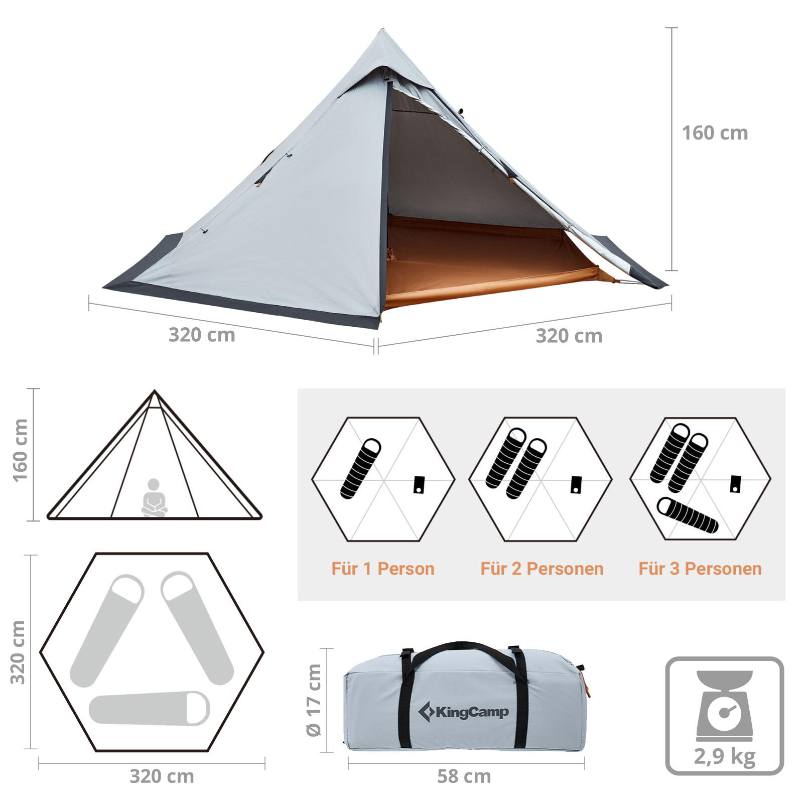 Tipi Torino Light 1-2 persone Campeggio Trekking Casa Tenda Tepee Leggero 2/6