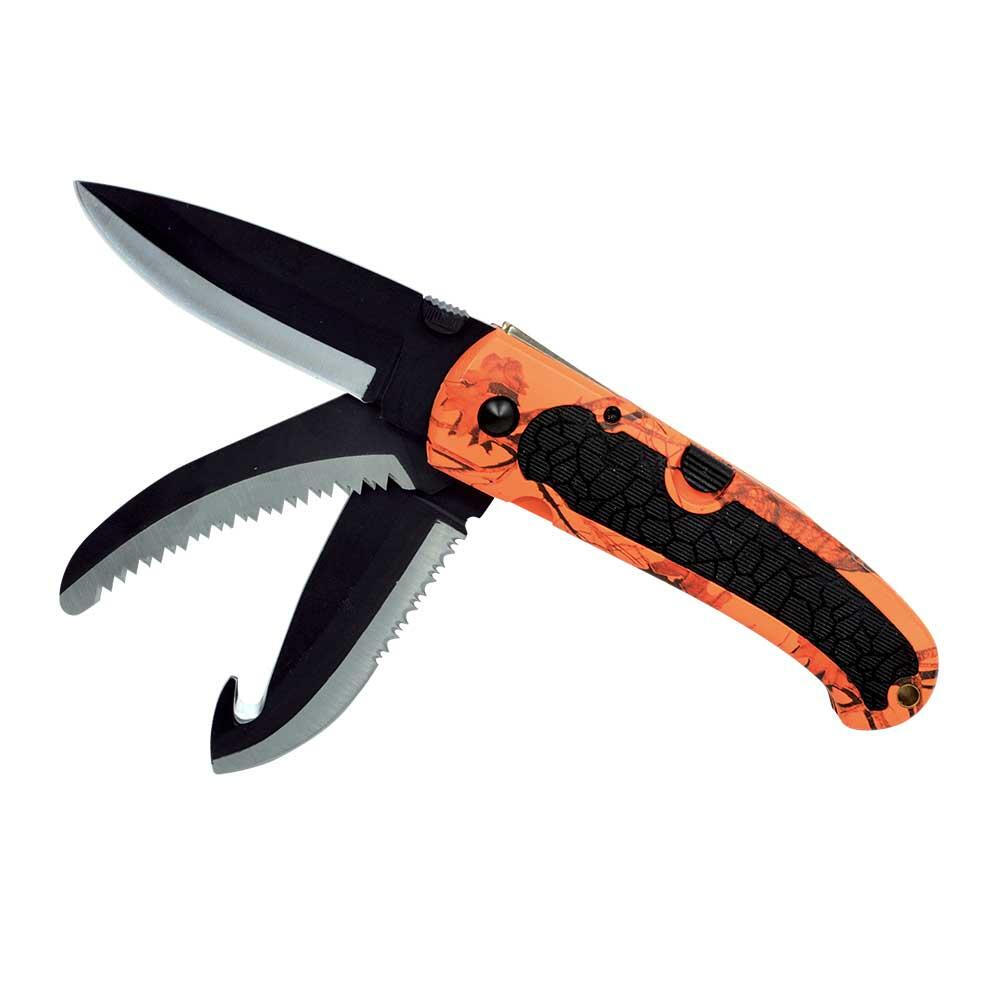 Couteau de chasse pliant Keos 3 Lames 9cm manche camo blaze black 1/5