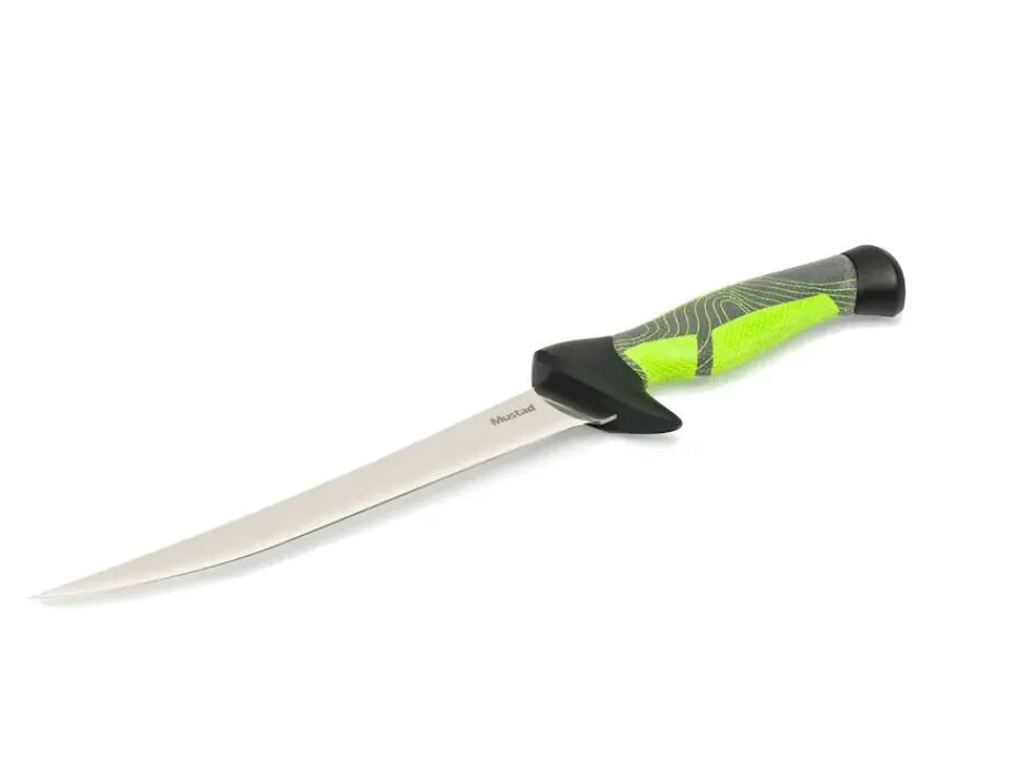 Nóż do filetowania Mustad, ostrze 20.3 cm zielony, z pochewką 2/4