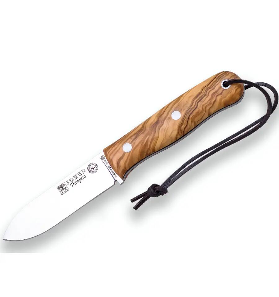 Joker BS9 Trampero kés, 10 cm rozsdamentes acél penge, olajfa markolat, bőr tok 2/3