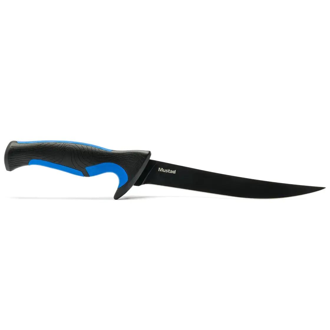 Nóż do filetowania Mustad, ostrze teflonowe 20.3 cm, niebieski, z futerałem 3/5