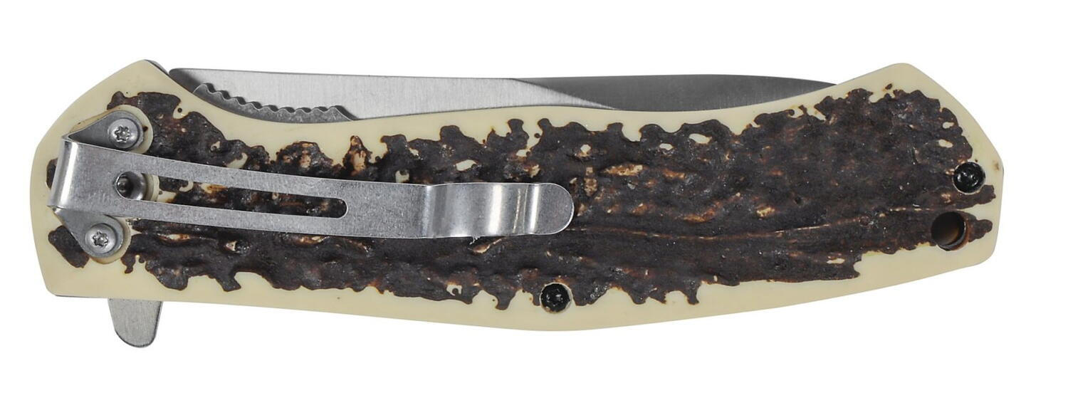 Couteau chasse pliant lame acier inox 9cm manche imitation corne 2/3
