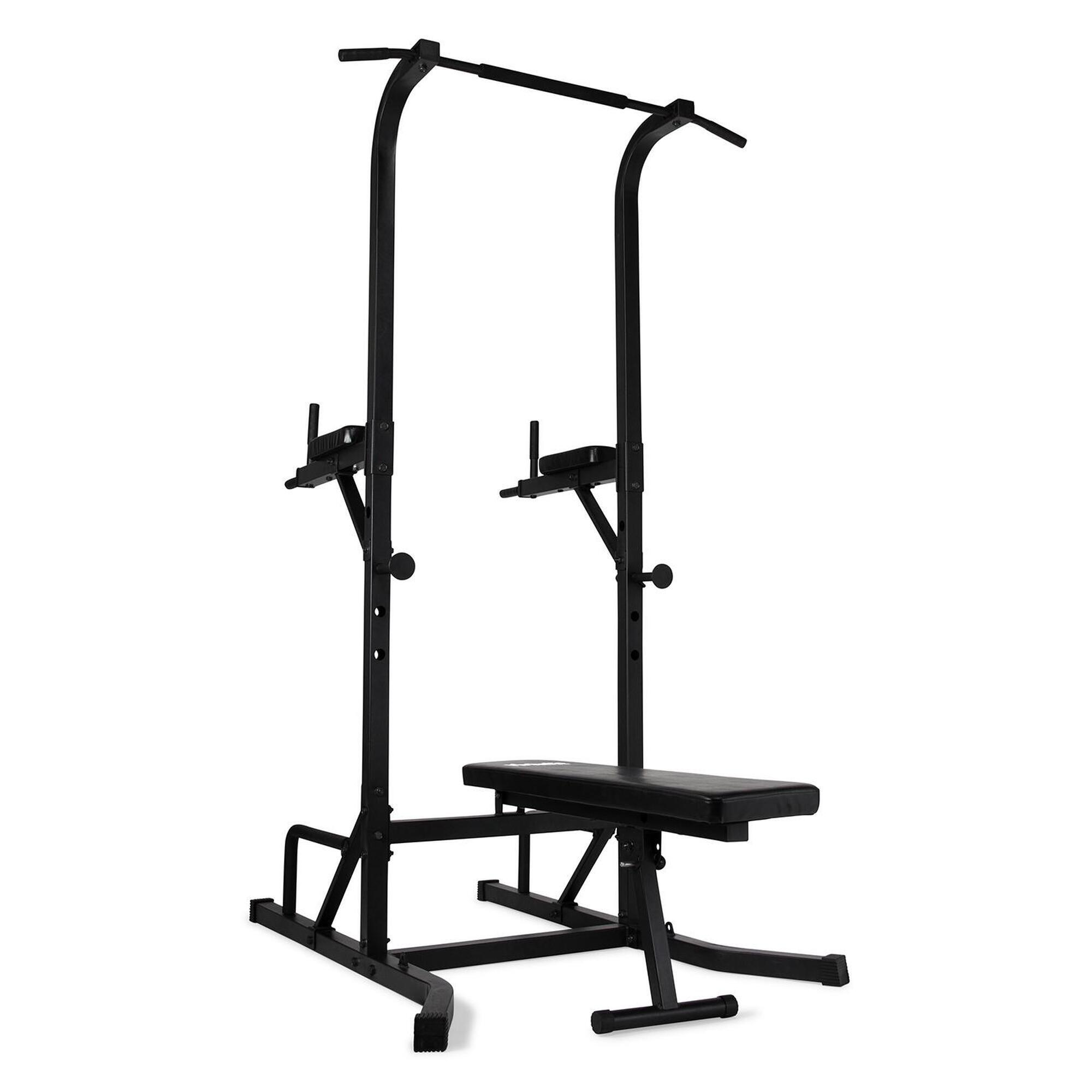 Virtufit - Power Tower Deluxe Avec Banc De Musculation - Banc De Musculation - Chaise Romaine - Noir - Taille Unique - Decathlon