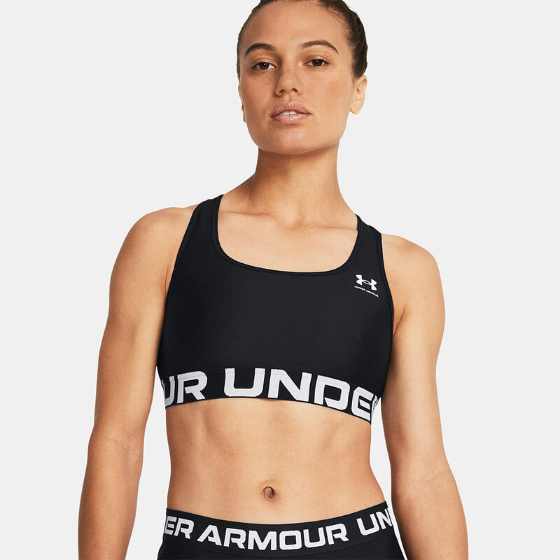 Bustieră alergare femei Under Armour HeatGear Mid Branded negru