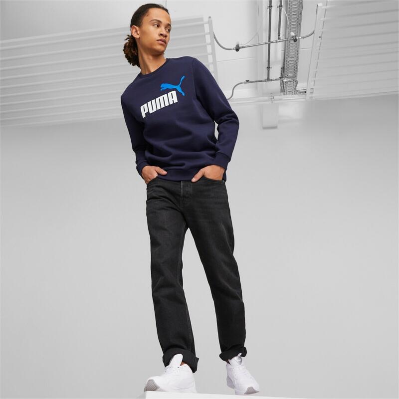 Chemisier Puma ESS 2 Col Big Logo Crew FL, Bleu, Hommes