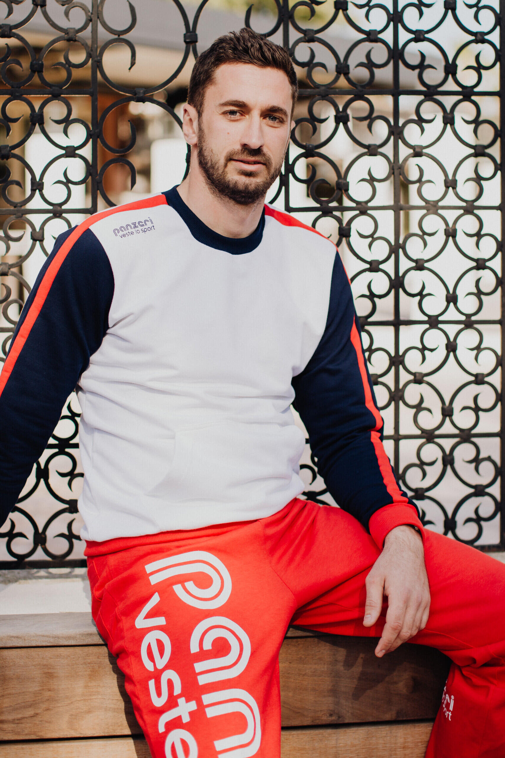 Pantalon Jogging Panzeri Uni H - Rouge / Blanc 2/5