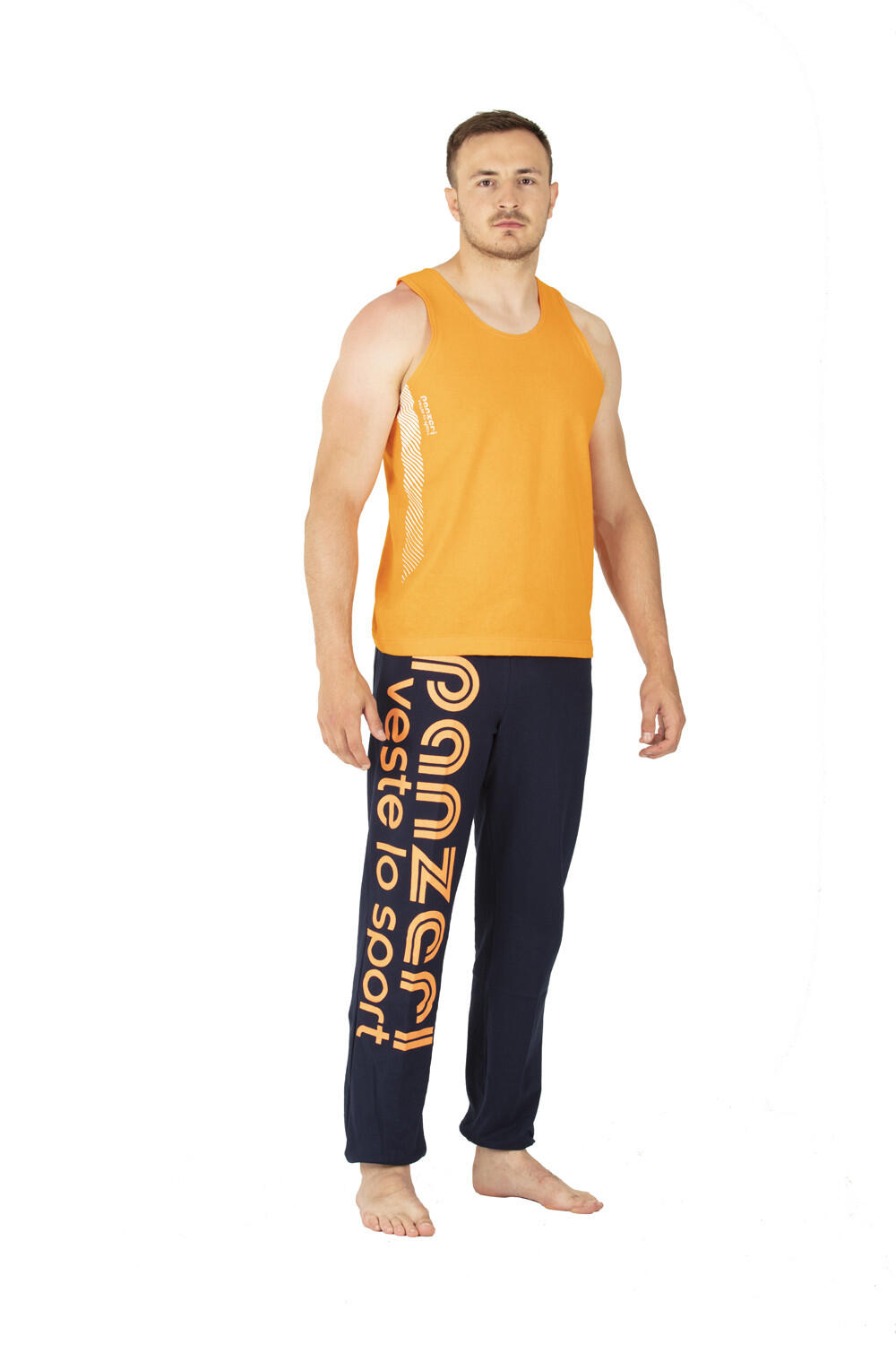 Pantalon Jogging Panzeri Uni H - Bleu marine / Orange fluo 2/5