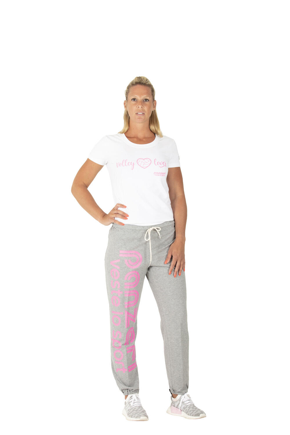 Pantalon Jogging Panzeri Uni H - Gris chiné / Rose fluo 2/5