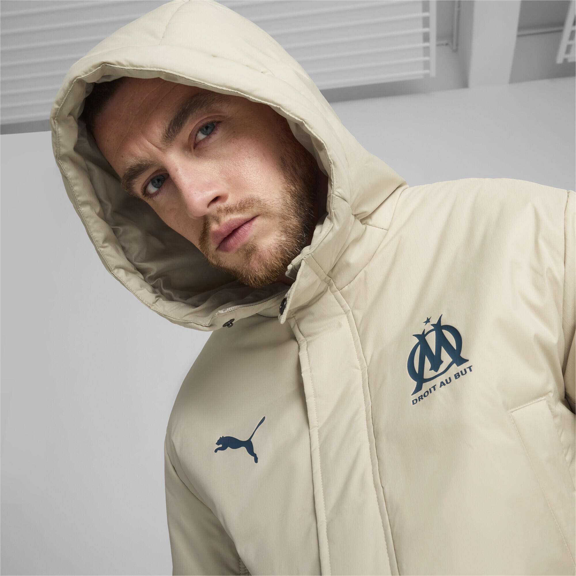 Veste d’hiver Olympique de Marseille Homme PUMA Putty Ocean Tropic Beige Blue 3/7