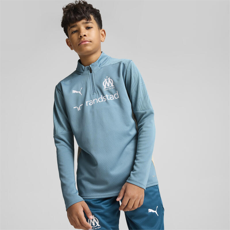 Olympique de Marseille Quarter-Zip Training Top Youth PUMA Bold Blue Putty Beige