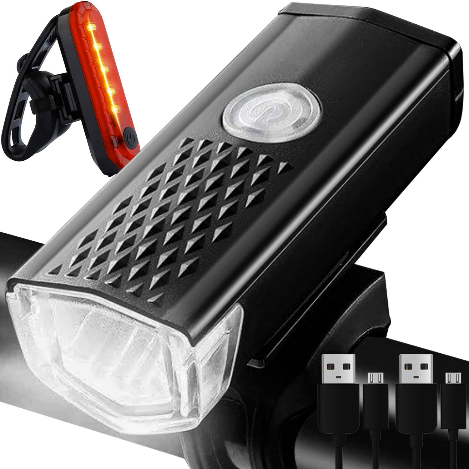 TRIZAND Fietsverlichtingsset 300 en 50 Lumen Voorlicht en Achterlicht Fiets