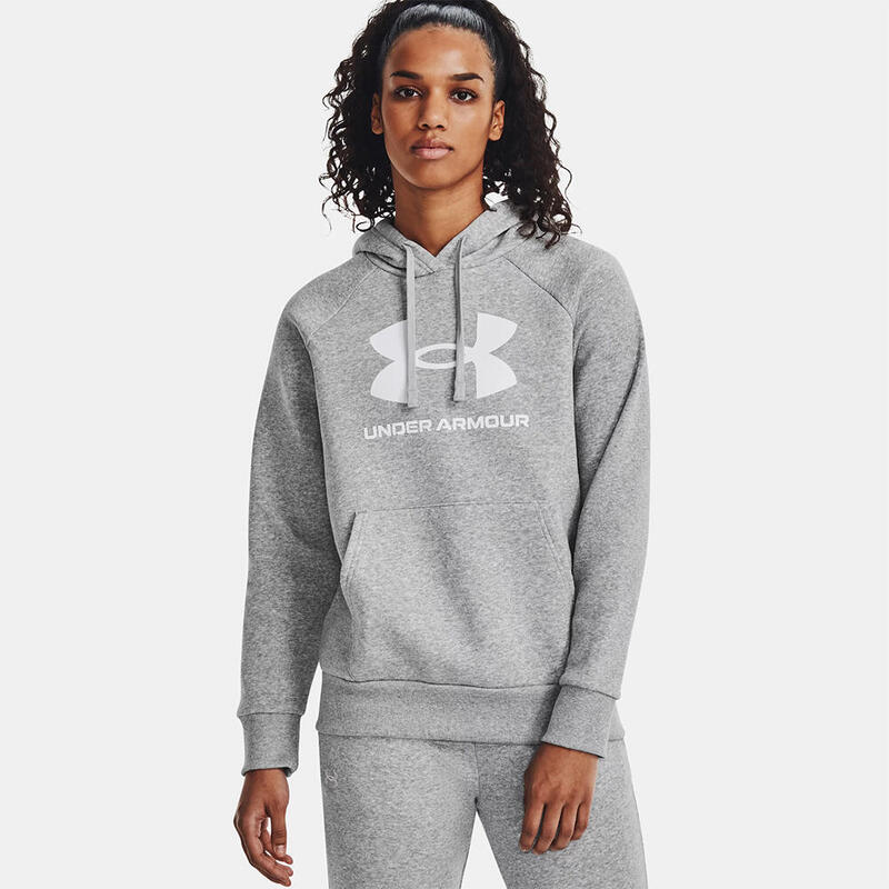 Sweat À Capuche Gris Chiné Clair Ua Rival Fleece Grand Logo Under Armour Femme