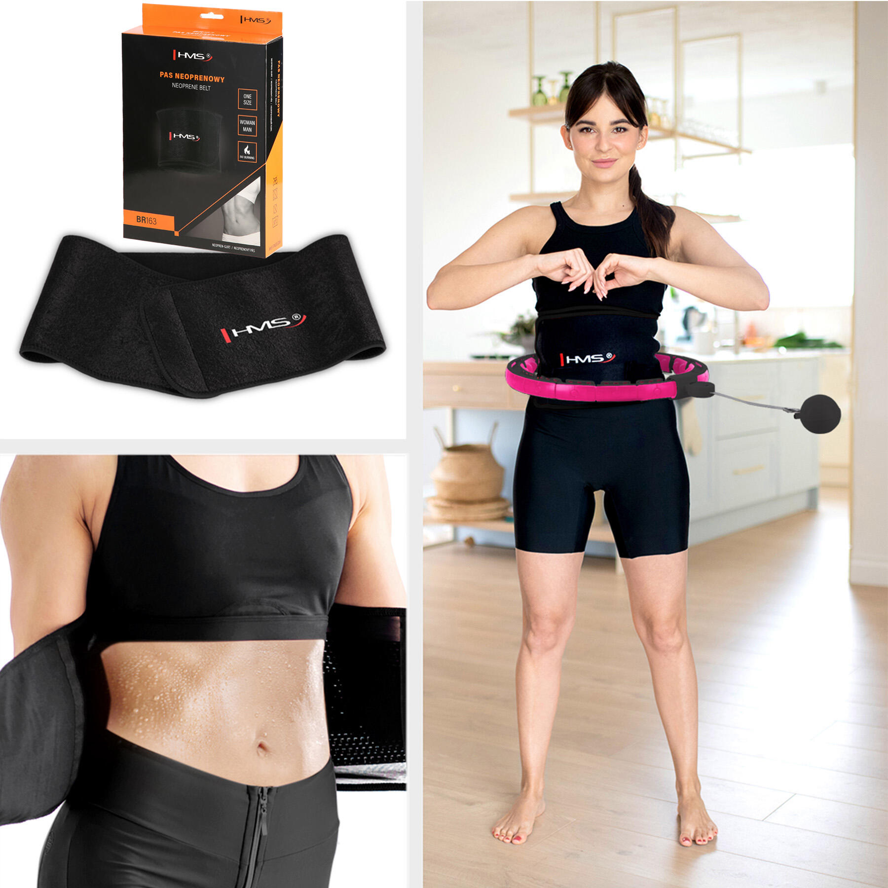 Set Hula Hoop + Ceinture Amincissante Taille - Noir/Rose 2/7