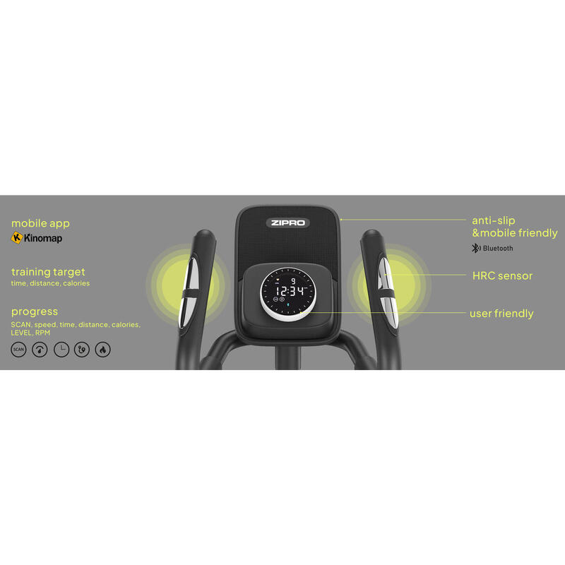 Bicicleta elíptica electromagnética Zipro Session conectada Kinomap