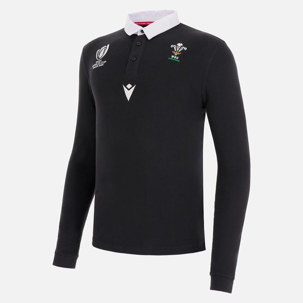Macron WRU RWC 2023 L/S Cotton Jersey Adults Black 1/3
