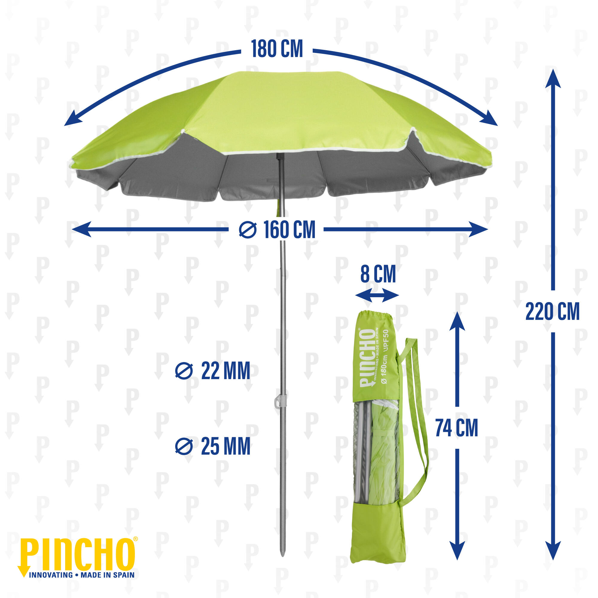 Sombrilla 180cm Plegable Acero Ibiza UPF50+ Verde 6/6