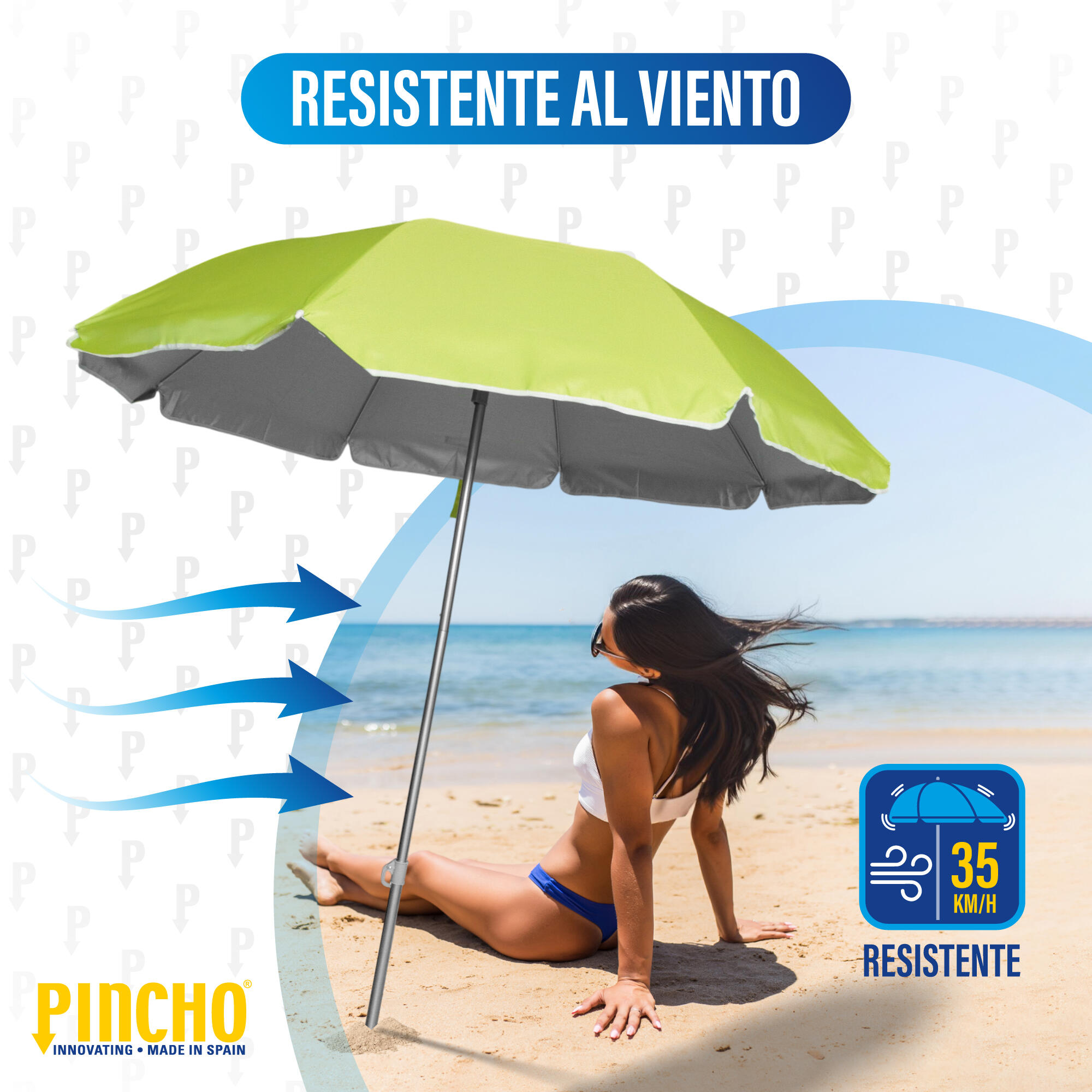 Sombrilla 180cm Plegable Acero Ibiza UPF50+ Verde 3/6