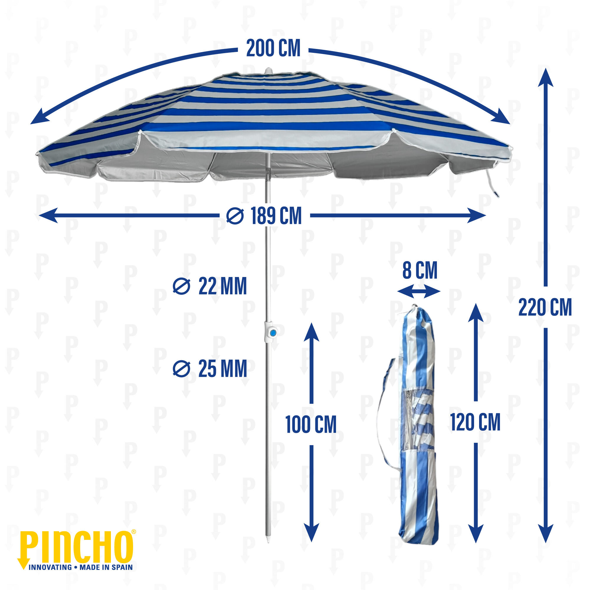 Sombrilla de Playa 2m UV50+ con Pincho de Aluminio, Resistente al Viento 5/7