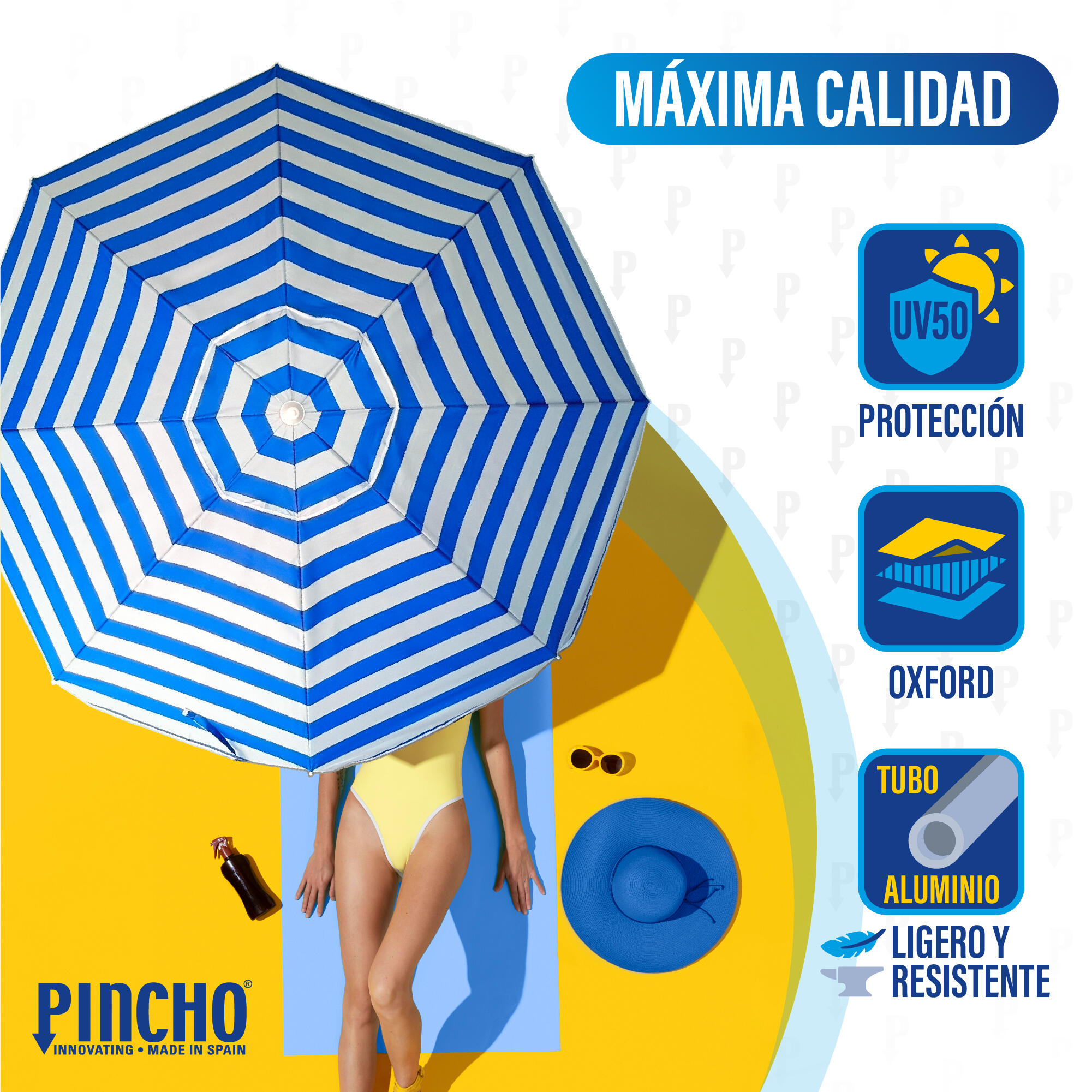 Sombrilla de Playa 2m UV50+ con Pincho de Aluminio, Resistente al Viento 3/7