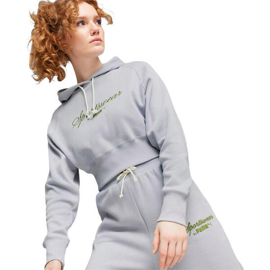 Sudadera Puma Classics Relaxed Cropped, Gris, Mujer