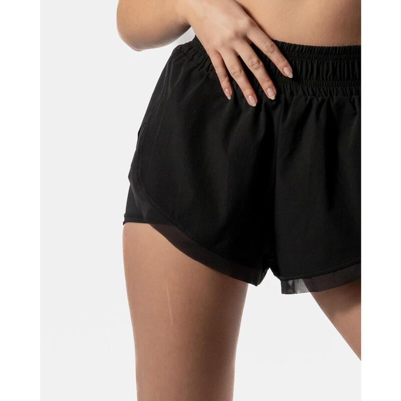 Pantalón Corto Mujer 2 en 1 Fitness Cardio o Running - Negro