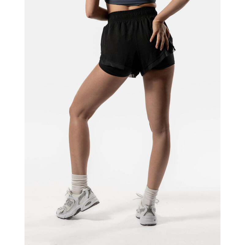 Short 2 en 1 pour femmes - Fitness Cardio ou Running - Noir