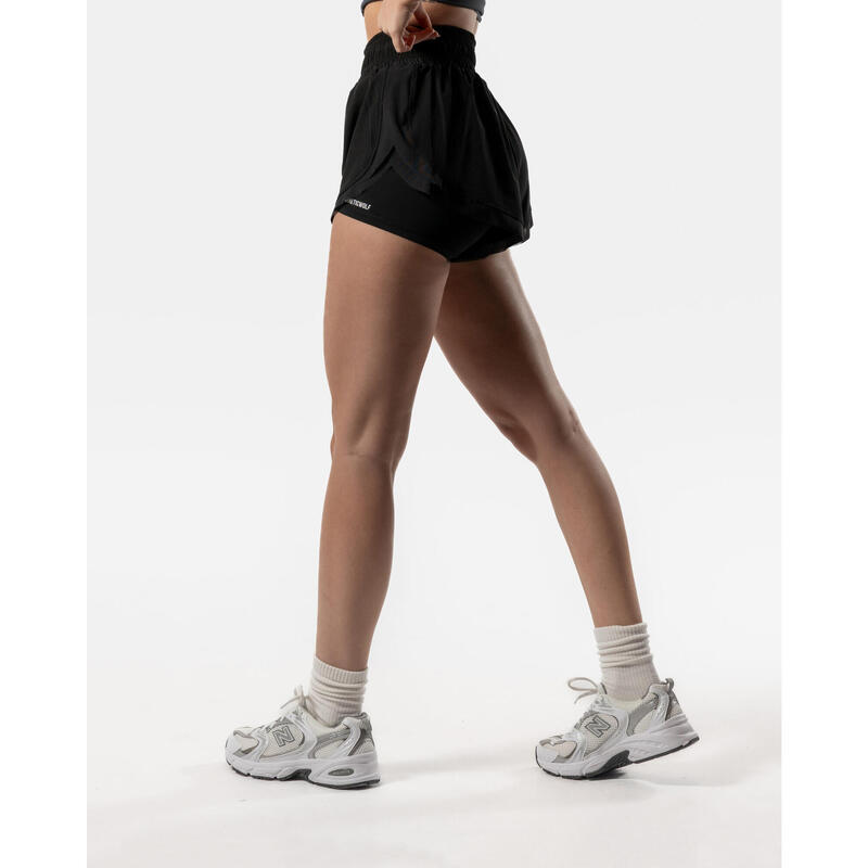 Short 2 en 1 pour femmes - Fitness Cardio ou Running - Noir