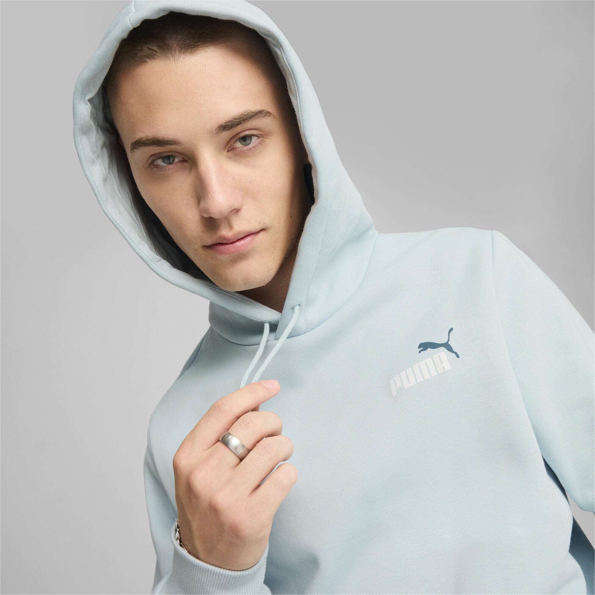 Hoodie à petit logo bicolore Essentials+ Homme PUMA Frosted Dew Blue 6/7