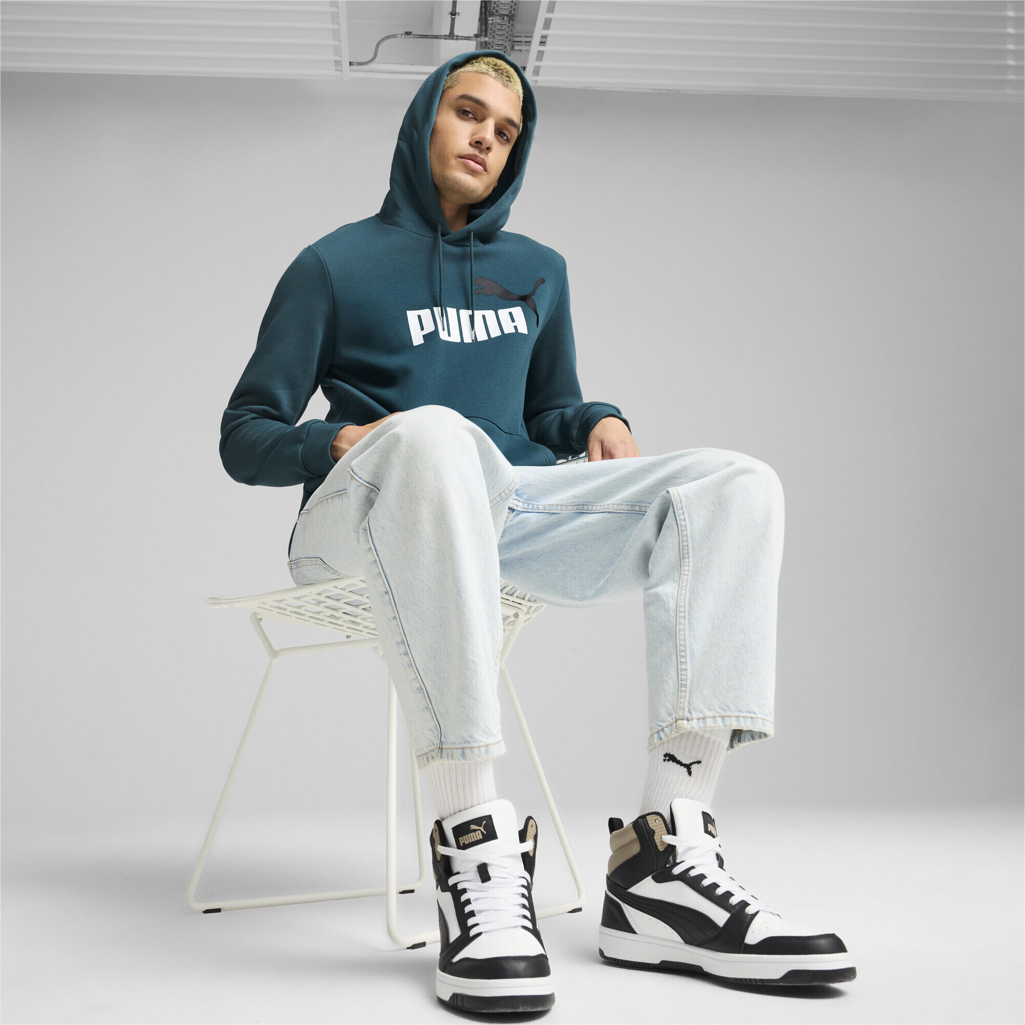Essentials+ Two-Tone Big Logo Hoodie Herren PUMA Cold Green 5/7