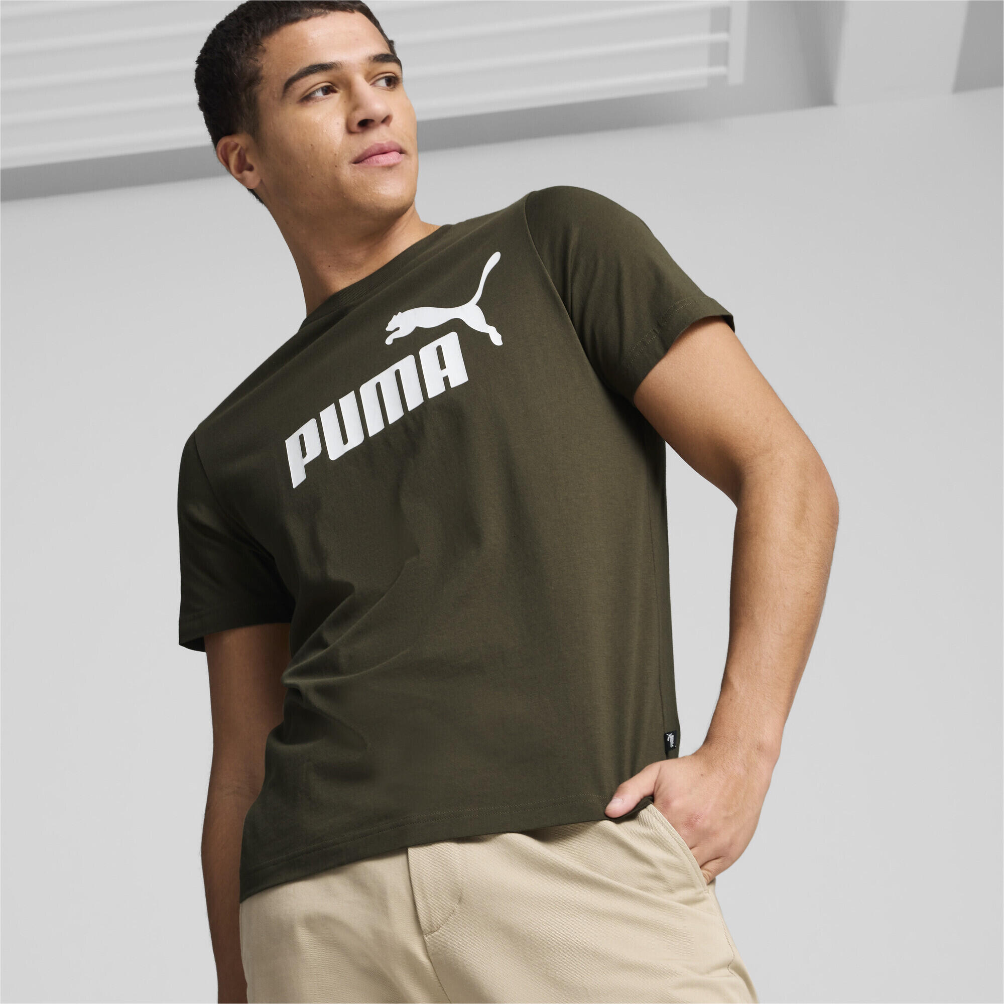 Essentials Logo T-Shirt Herren PUMA Dark Olive Green 3/6