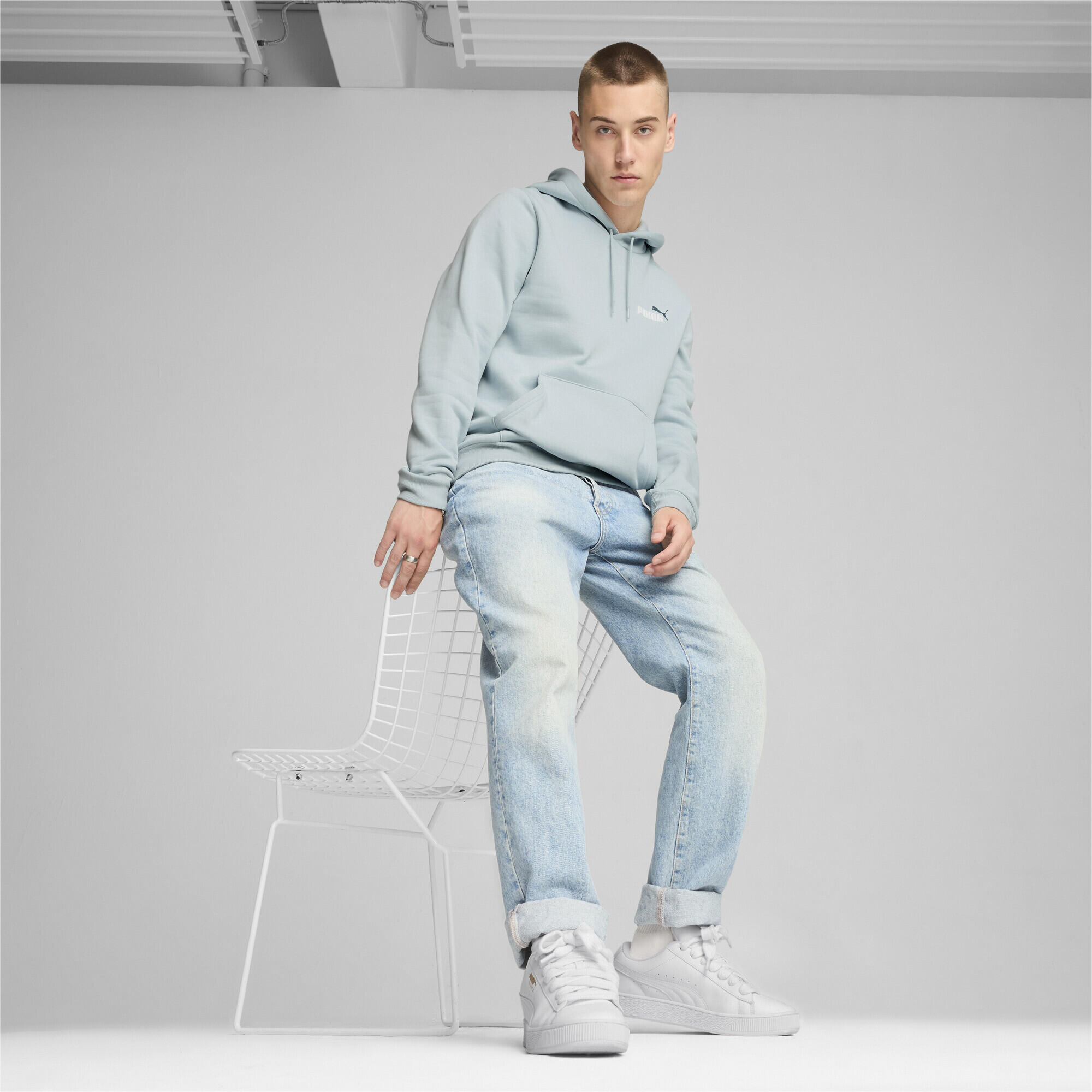 Hoodie à petit logo bicolore Essentials+ Homme PUMA Frosted Dew Blue 7/7