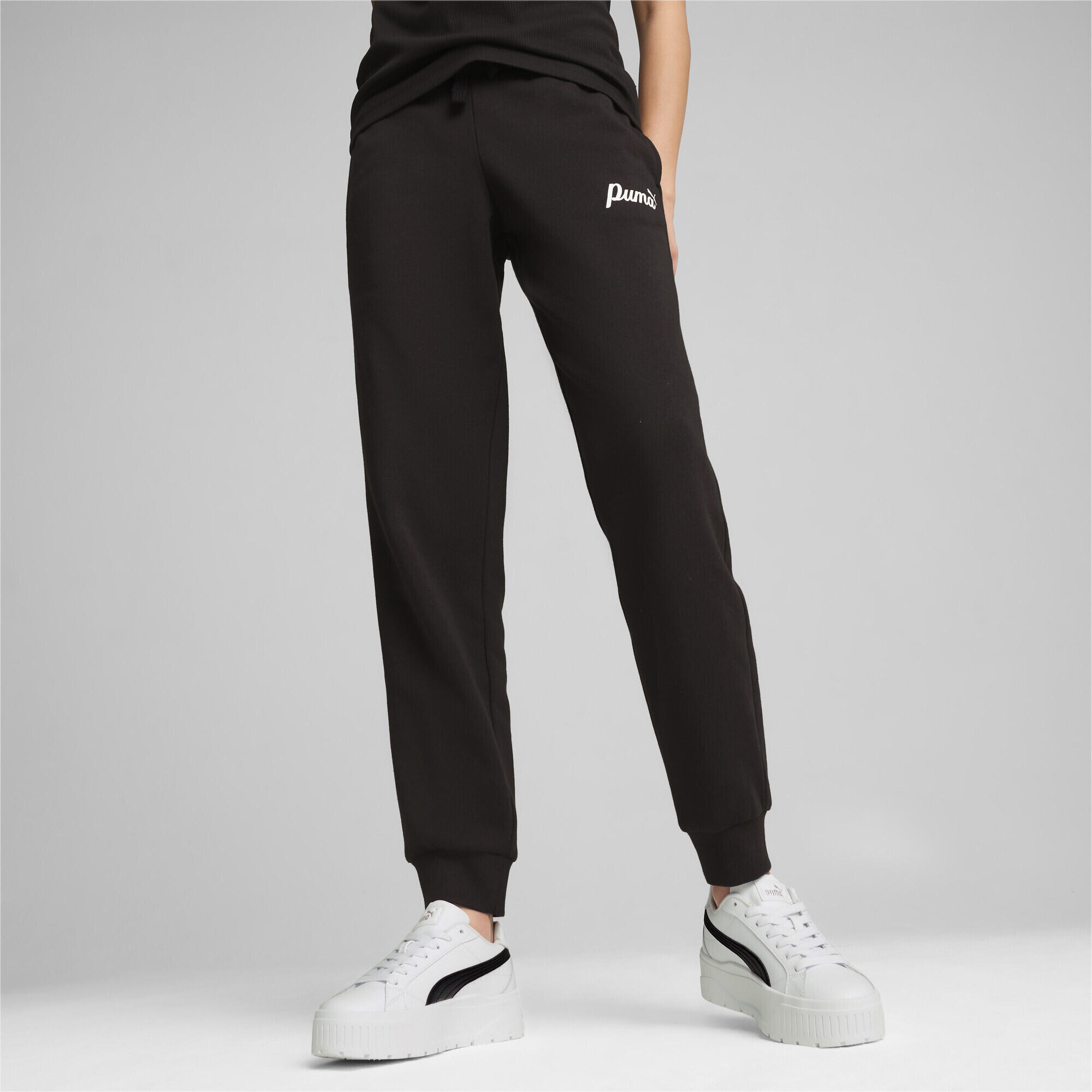 Damskie spodnie ESS+ Script PUMA Black Gold Foil 3/7