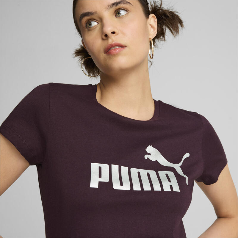 Essentials+ Metallic Logo T-Shirt Damen PUMA Midnight Plum Purple