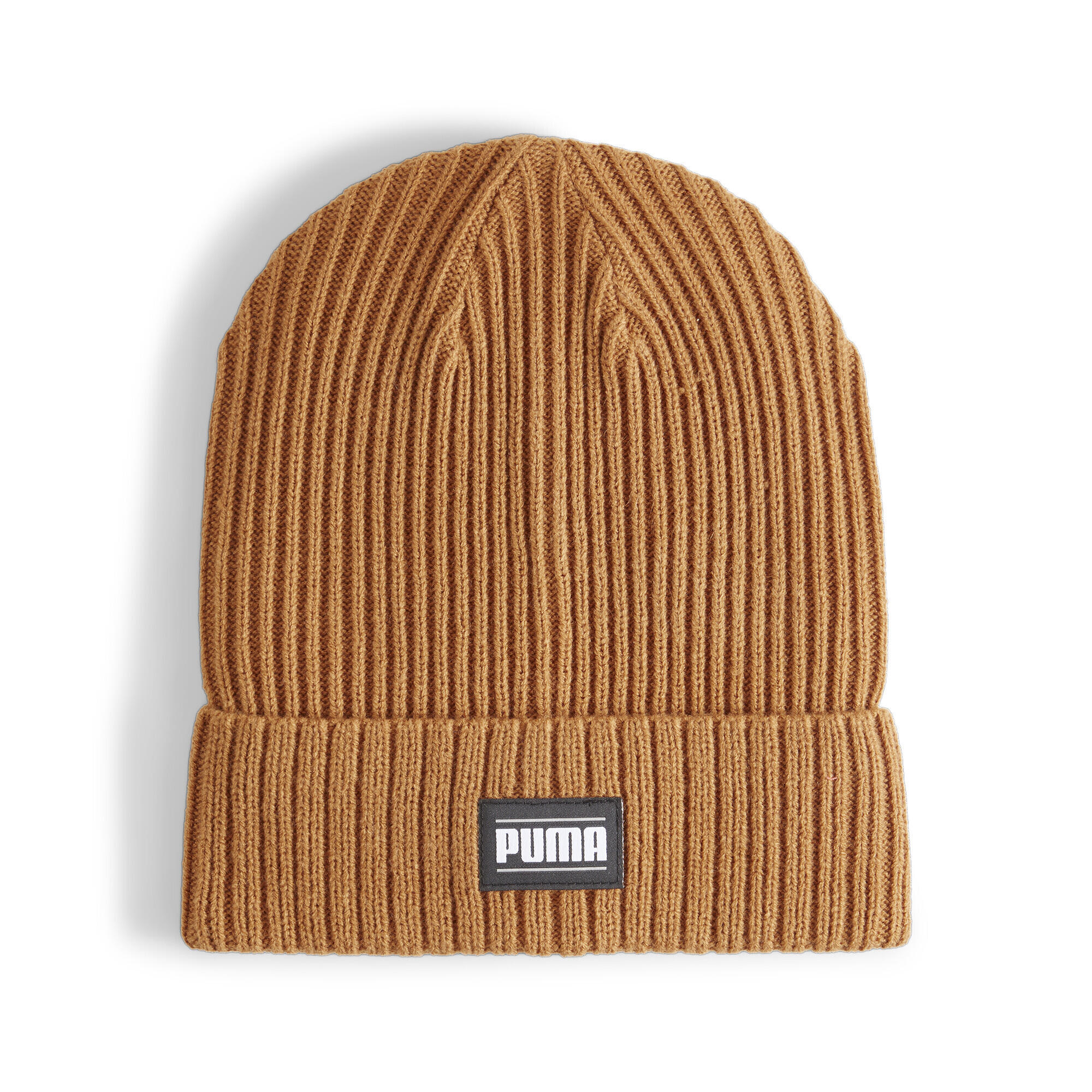 PUMA Classic geribbelde beanie met omslag PUMA Caramel Latte Beige