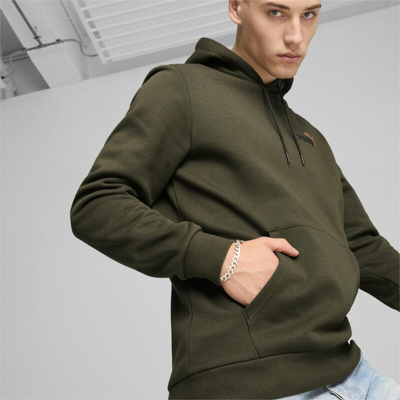 Hoodie à petit logo bicolore Essentials+ Homme PUMA Dark Olive Green