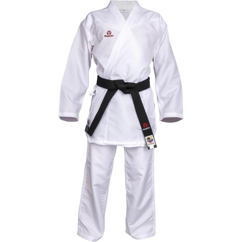 Karate-Gi "Premium Kumite", aprobat WKF, Hayashi, Alb cu broderie rosie, 185 cm