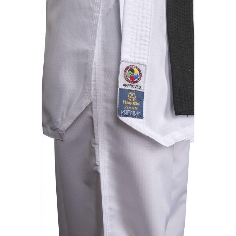 Karate-Gi "Premium Kumite", aprobat WKF, Hayashi, Alb cu broderie rosie, 185 cm