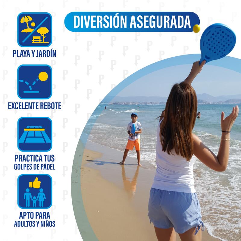 Palas de Pádel Playa, 2 Palas + 3 Pelotas EVA, Impermeables (azul+mochila)