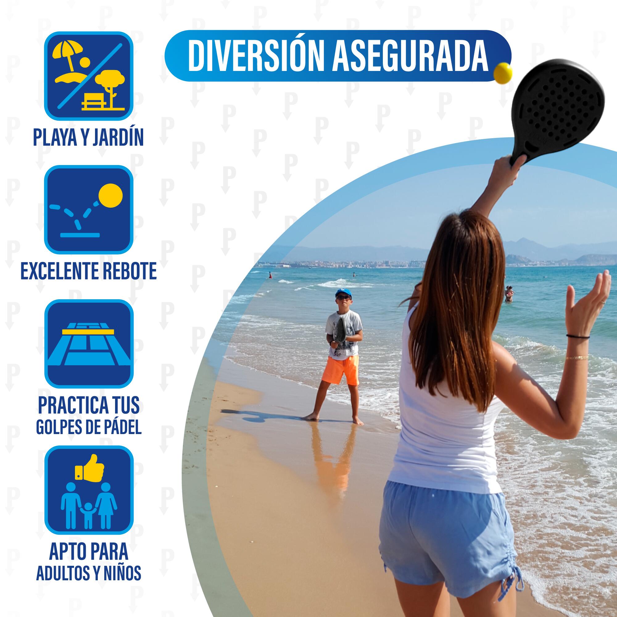 Palas de Pádel Playa, 2 Palas + 3 Pelotas EVA, Impermeables (negro+mochila) 4/5
