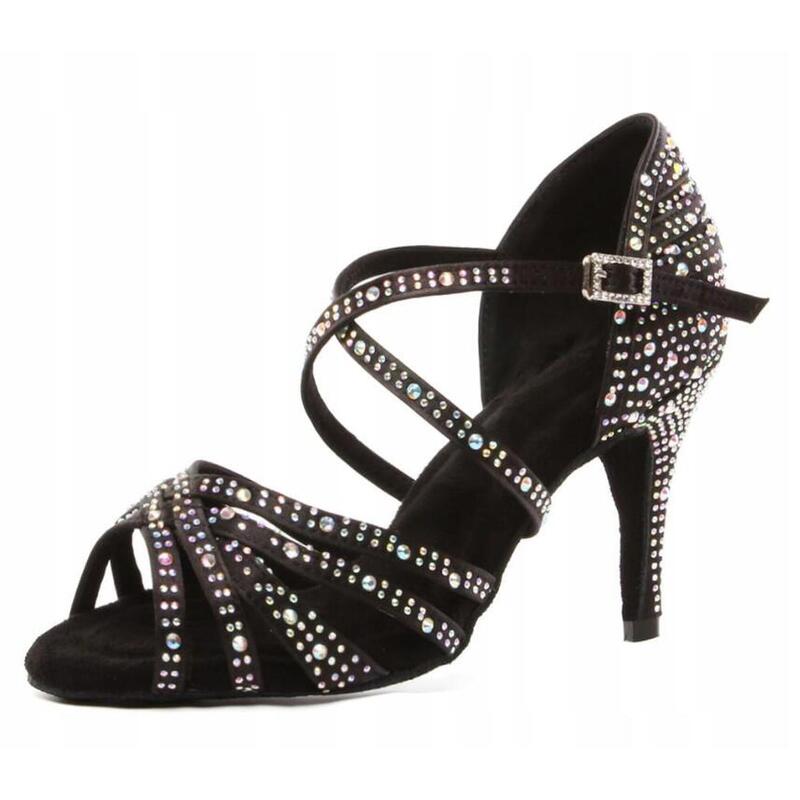 Pantofi de dans cu toc inalt salsa latino cu strasuri santiago 8,5 cm