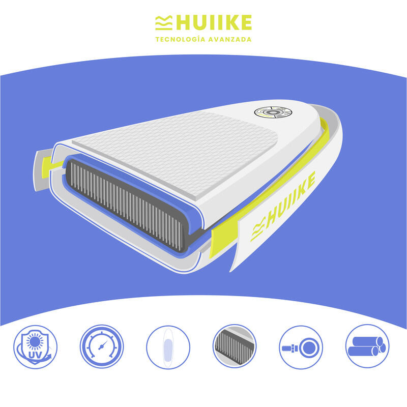 Opblaasbaar Supboard met Premium Accessoires, HUIIKE, Blauw, Hoge Stabiliteit 6/7