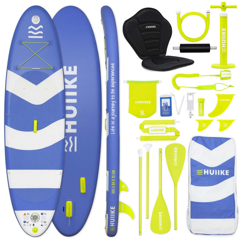 Huiike - Paddle Gonflable Adulte Accessoires Premium, Huiike, Bleu, Haute Stabilité - Set De Stand Up Paddle - Blanc|bleu - 305 Mm - Decathlon